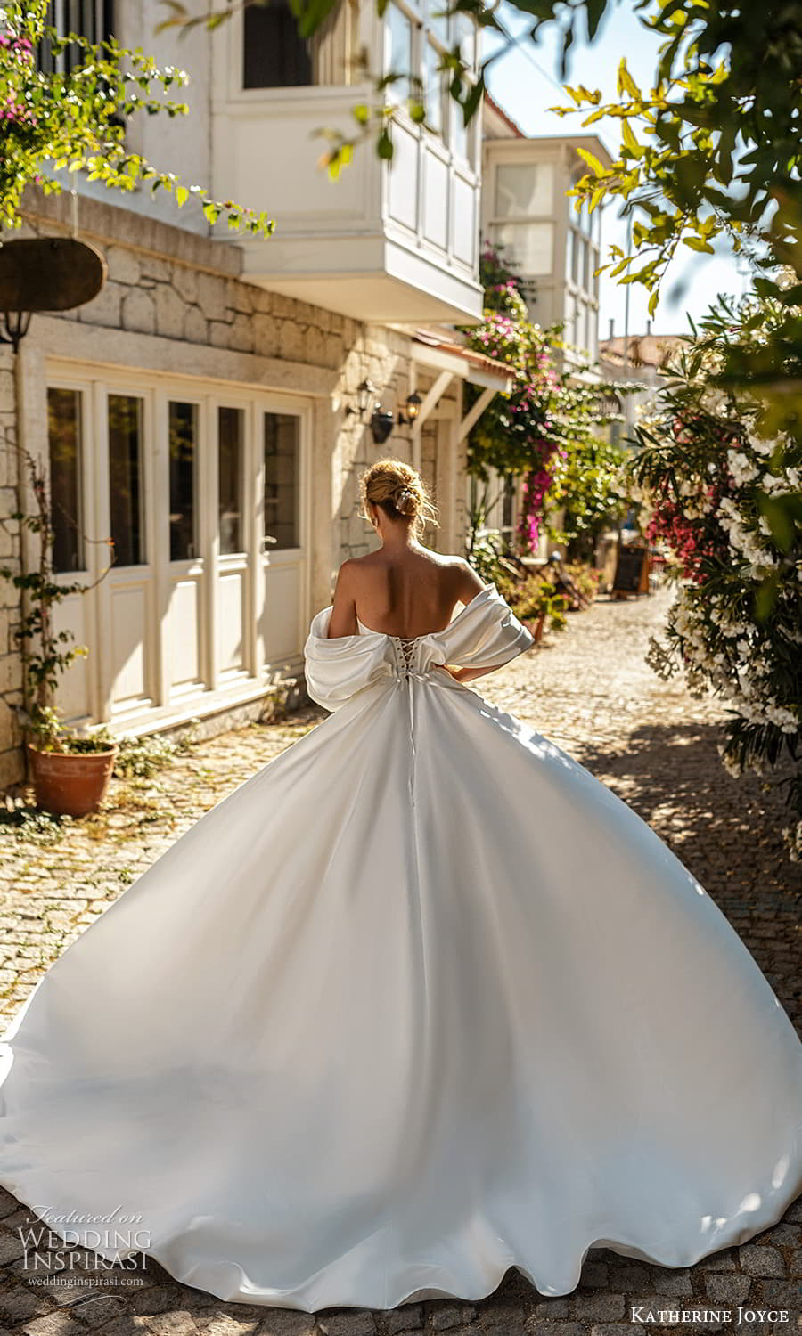 katherine joyce 2022 bridal off shoulder sleeves surplice neckline clean minimalist a line ball gown wedding dress chapelt train (4) bv