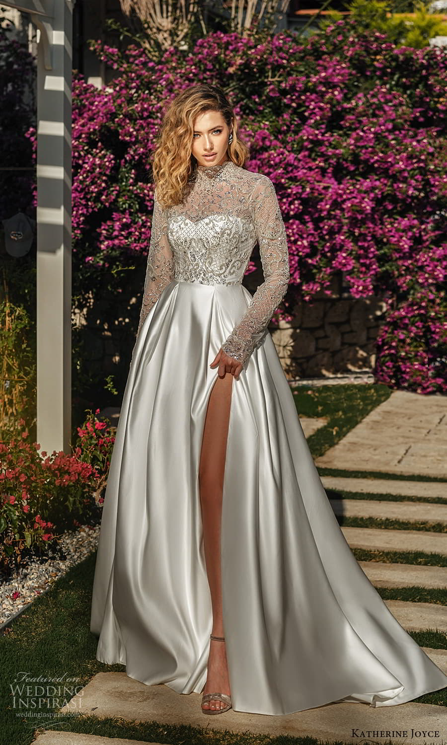 katherine joyce 2022 bridal sheer long sleeve jewel neckline heavily embellished bodice a line ball gown wedding dress clean slirt skirt (1) mv