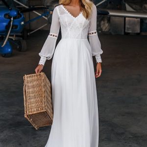 la petra 2021 bridal bishop sleeve v neckline embellished bodice a line wedding dress (22) mv