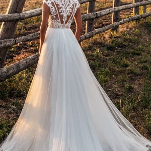 la petra 2021 bridal sheer cap sleeve jewel neckline embellished bodice clean skirt a line wedding drss chapel train (10) bv