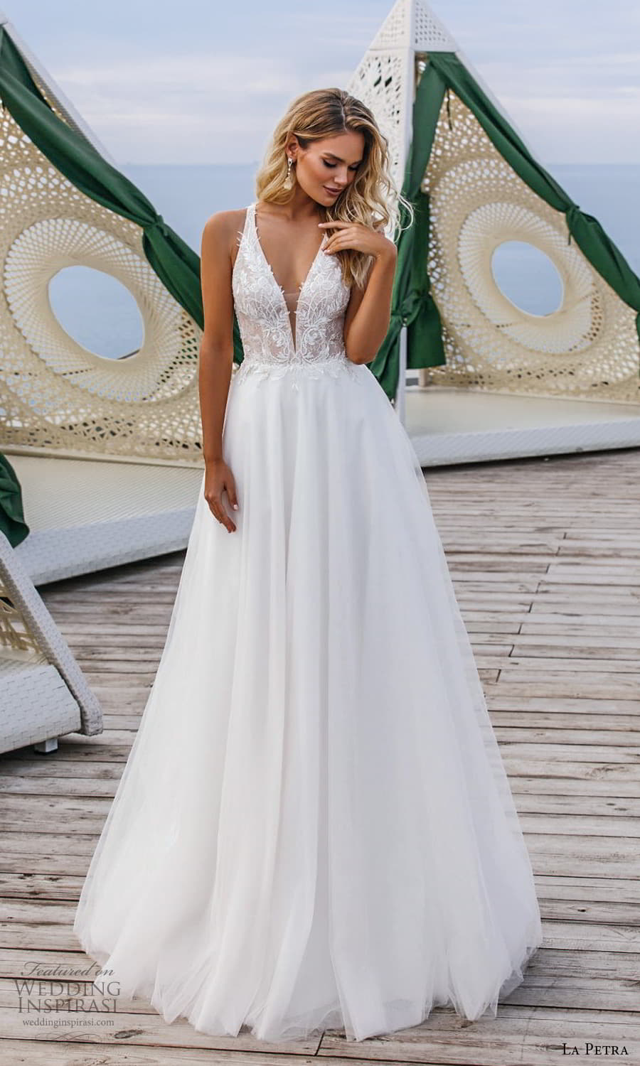 la petra 2021 bridal sleeveless straps plunging v neckline embellished bodice clean skirt a line wedding dress chapel train (20) mv