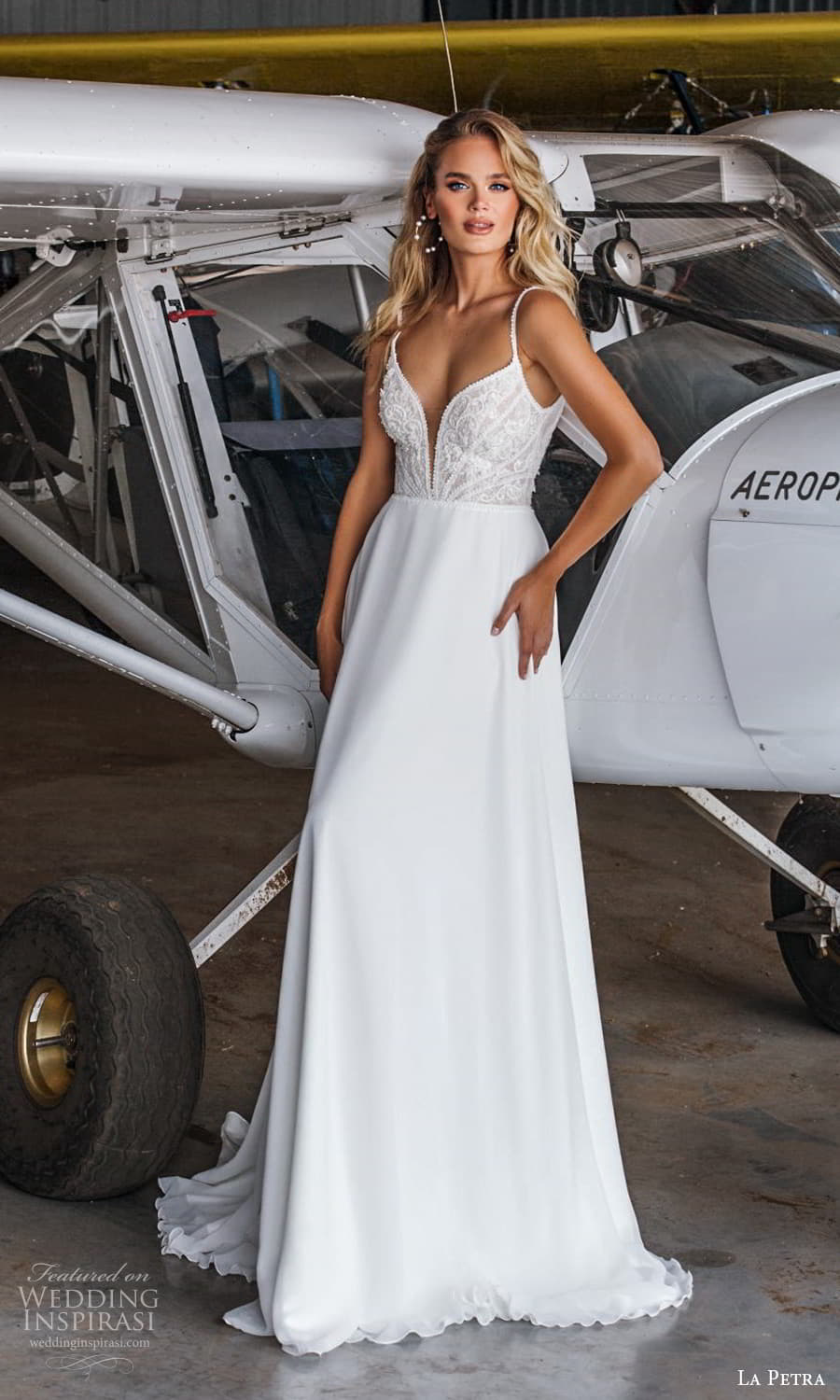 la petra 2021 bridal sleeveless straps plunging v neckline embellished bodice clean skirt a line wedding dress chepal train (21) mv