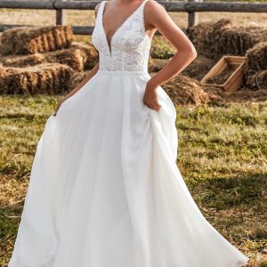 la petra 2021 bridal sleeveless straps v neckline embellished bodice clean skirt a line wedding dress chapel train (11) mv