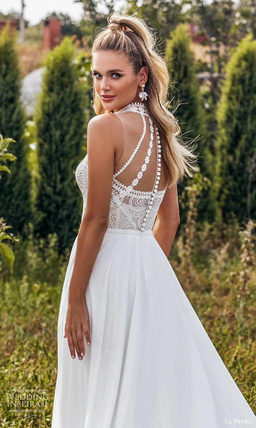 la petra 2021 bridal sleevelss halter neckline embellished bodice clean skirt a line wedding dress chapel train (12) zbv