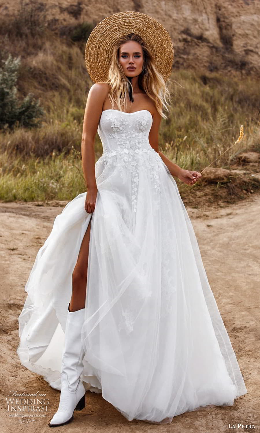 la petra 2021 bridal strapless semi sweetheart neckline embellished bodice a line ball gown wedding dress chapel train ((5) mv