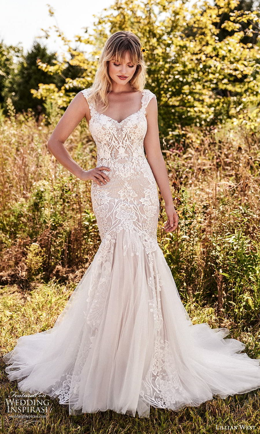 lillian west fall 2021 bridal mini cap sleeves sweetheart neckline fully embellished sheath wedding dress chapel train (14) mv lillian west fall 2021 bridal mini cap sleeves sweetheart neckline fully embellished sheath wedding dress chapel train (14) mv