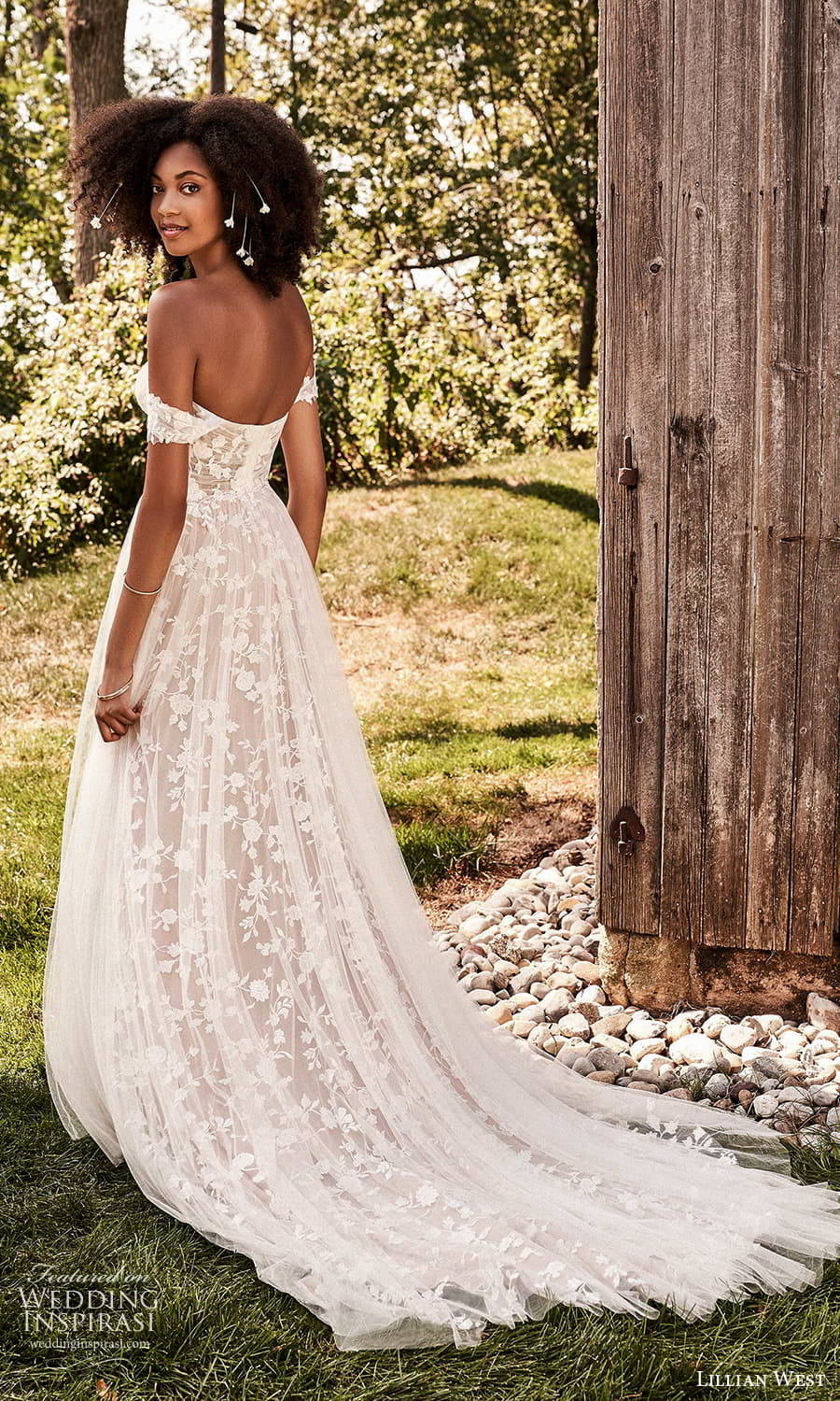 lillian west fall 2021 bridal off shoulder straps sweetheart neckline fully embellished a line ball gown wedding dress chapel train (1) bv