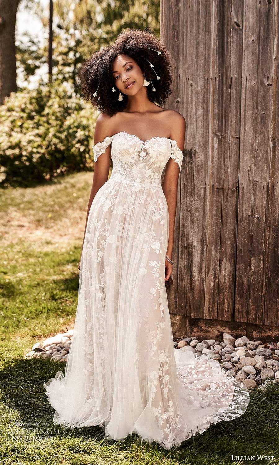 lillian west fall 2021 bridal off shoulder straps sweetheart neckline fully embellished a line ball gown wedding dress chapel train (1) mv