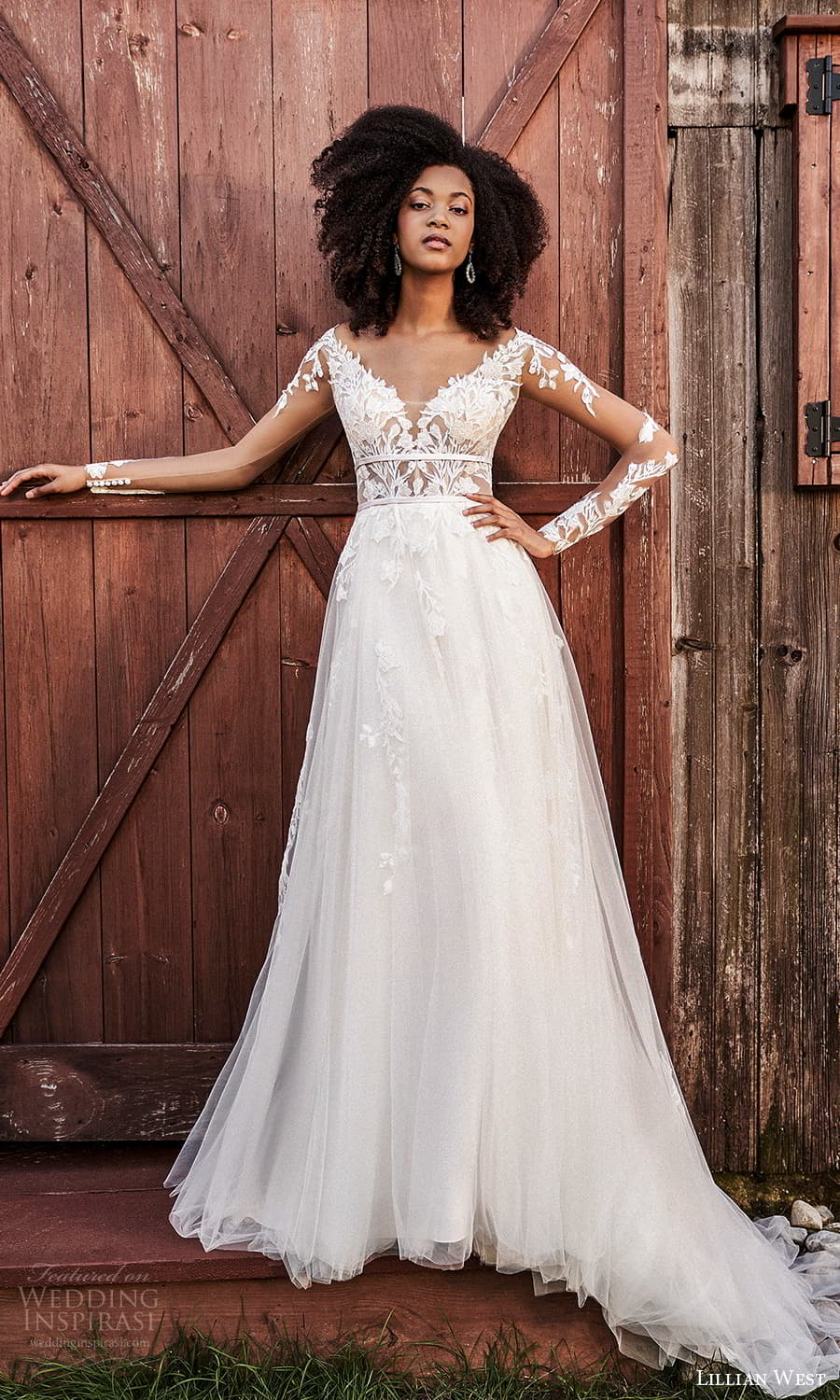 lillian west fall 2021 bridal sheer long sleeve v neckline fully embellished lace a line wedding dress chapel train (3) mv lillian west fall 2021 bridal sheer long sleeve v neckline fully embellished lace a line wedding dress chapel train (3) mv