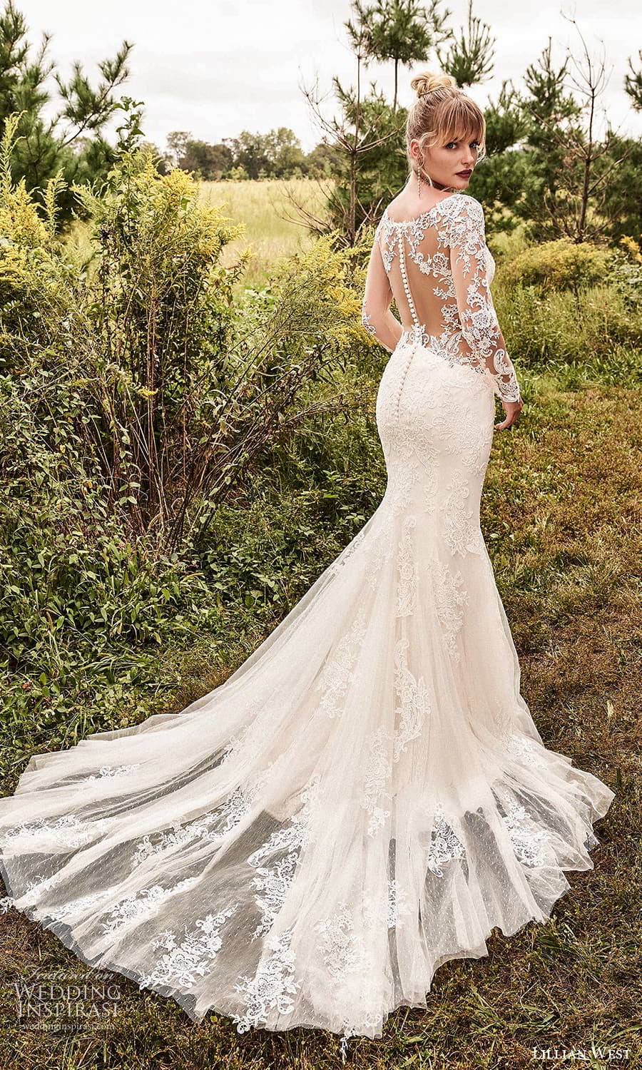 lillian west fall 2021 bridal sheer long sleeves illusion bateau neck sweetheart neckline embellished lace sheath wedding dress chapel train (12) bv lillian west fall 2021 bridal sheer long sleeves illusion bateau neck sweetheart neckline embellished lace sheath wedding dress chapel train (12) bv
