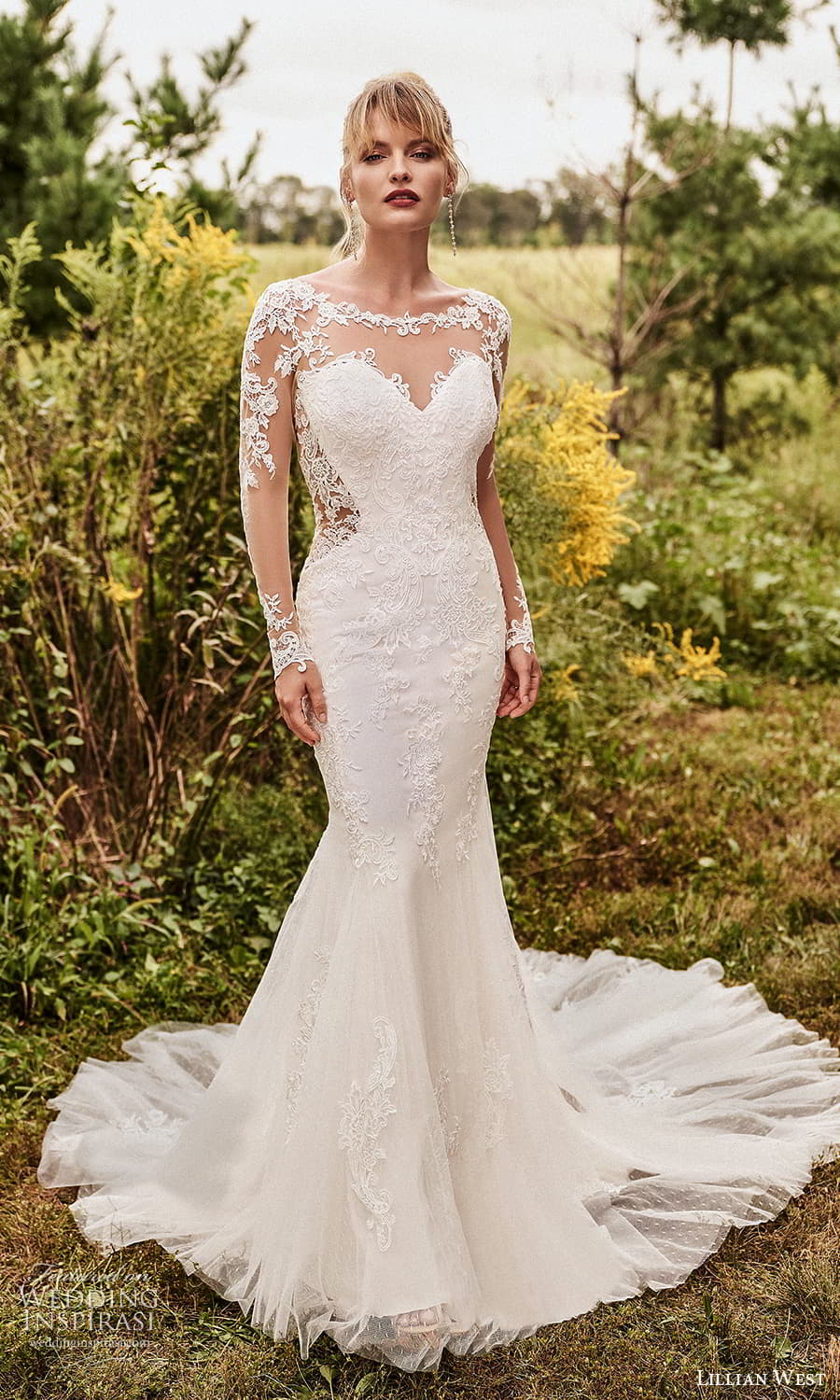 lillian west fall 2021 bridal sheer long sleeves illusion bateau neck sweetheart neckline embellished lace sheath wedding dress chapel train (12) mv lillian west fall 2021 bridal sheer long sleeves illusion bateau neck sweetheart neckline embellished lace sheath wedding dress chapel train (12) mv