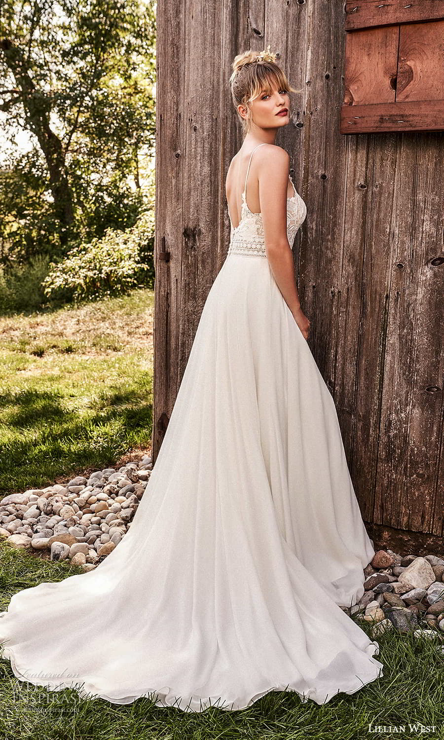 lillian west fall 2021 bridal sleeveless straps sweetheart neckline embellished bodice clean skirt a line wedding dress chapel train (6) bv