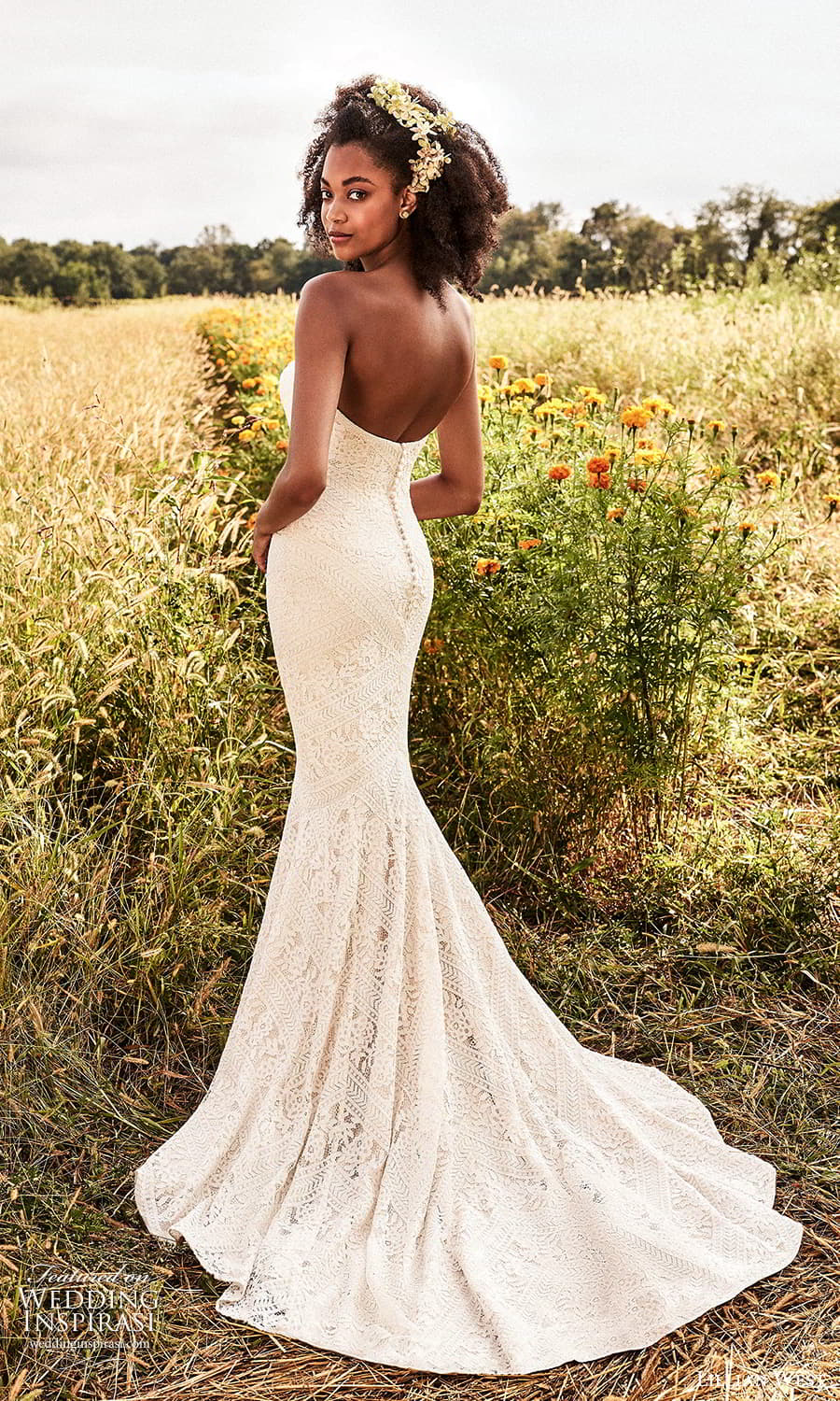 lillian west fall 2021 bridal strapless sweetheart neckline fully embellished lace sheath wedding dress chapel train (15) bv