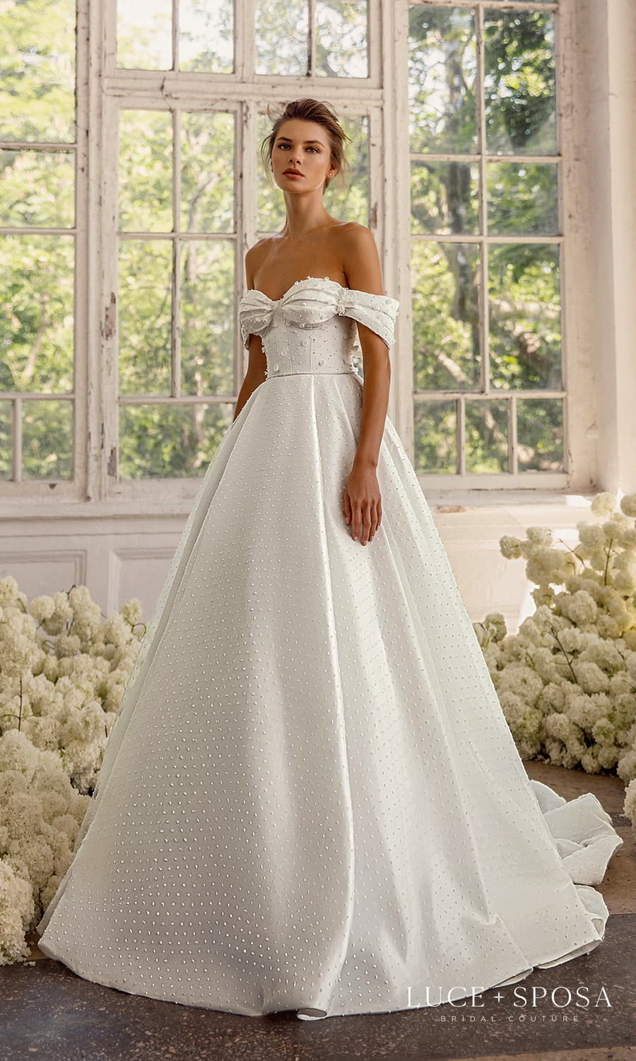 luce sposa 2022 symphony flowers bridal off shoulder straps sweetheart neckline embellished a line ball gown wedding dress chapel train (lavender) mv