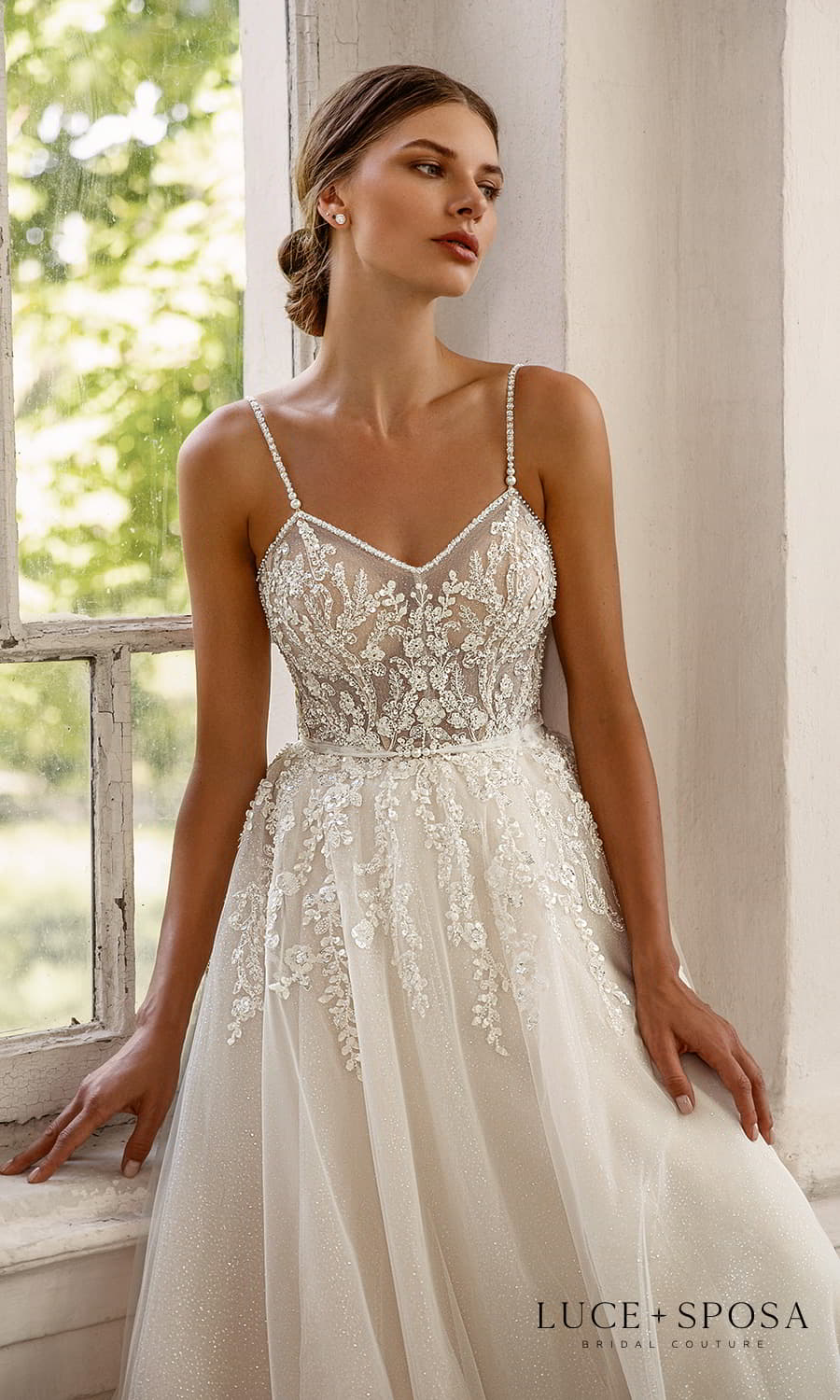 luce sposa 2022 symphony flowers bridal sleeveless beaded straps v neckline embellished bodice a line ball gown wedding dress chapel train (sasha) zv