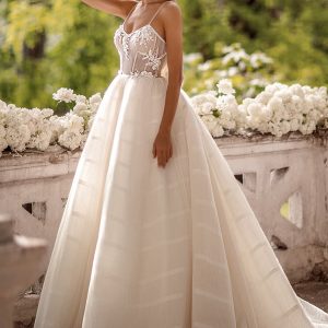 luce sposa 2022 symphony flowers bridal sleeveless straps semi scoop v neckline embellished bodice a line ball gown wedding dress chapel train (diva) mv