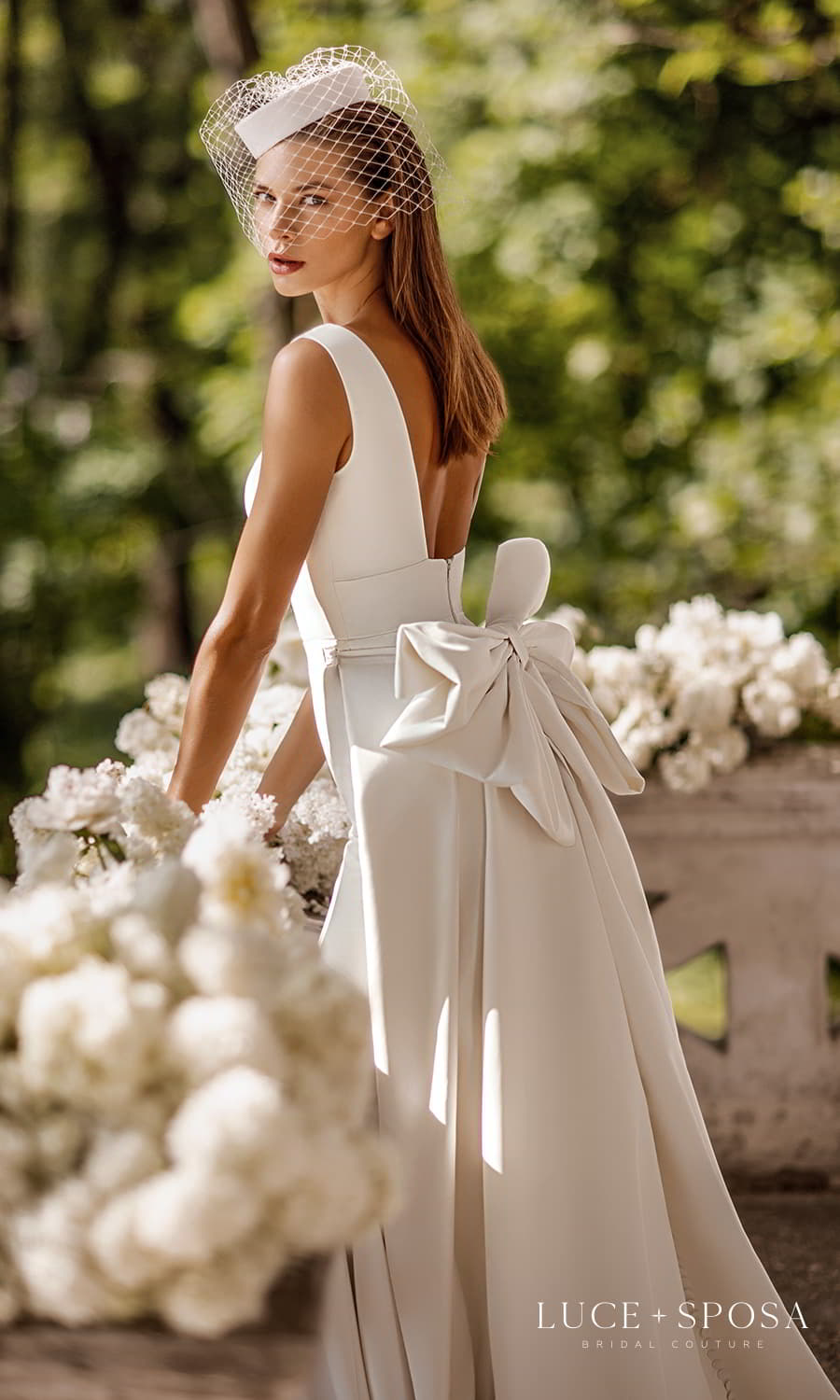 luce sposa 2022 symphony flowers bridal sleeveless thick straps square neckline clean minimalist sheath wedding dress a line overskirt bow back (cleo) zbv