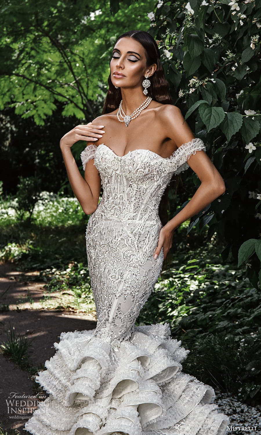 mistrelli 2022 misteriosa bridal off shoulder straps sweetheart neckline fully embellished mermaid wedding dress ruffle skirt chapel train (9) zv mistrelli 2022 misteriosa bridal off shoulder straps sweetheart neckline fully embellished mermaid wedding dress ruffle skirt chapel train (9) zv