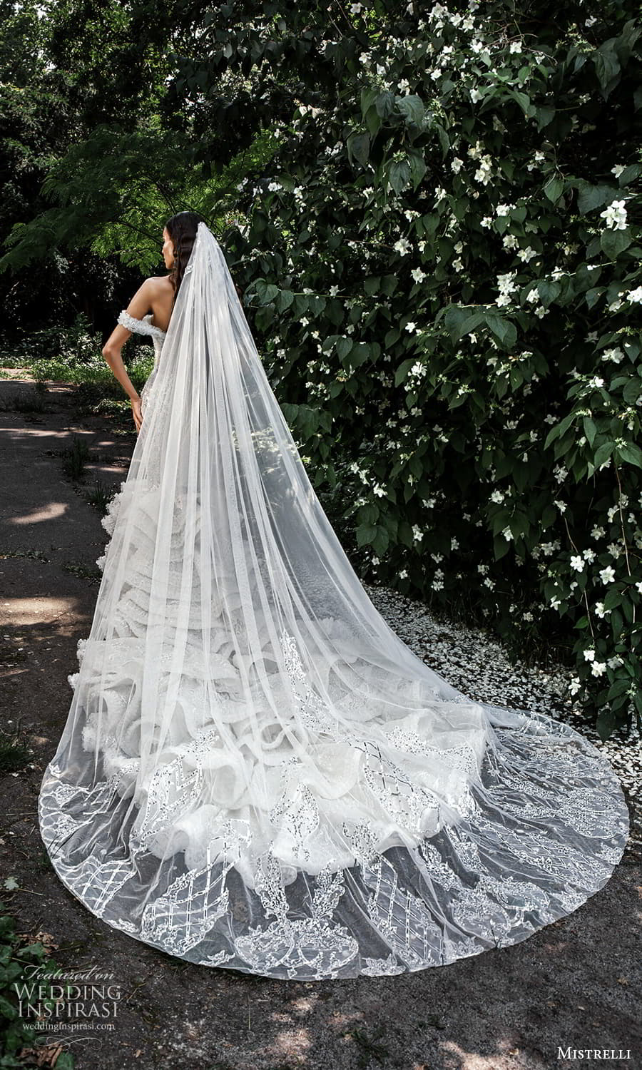 mistrelli 2022 misteriosa bridal off shoulder straps sweetheart neckline fully embellished mermaid wedding dress ruffle skirt chapel train veil (9) bv mistrelli 2022 misteriosa bridal off shoulder straps sweetheart neckline fully embellished mermaid wedding dress ruffle skirt chapel train veil (9) bv