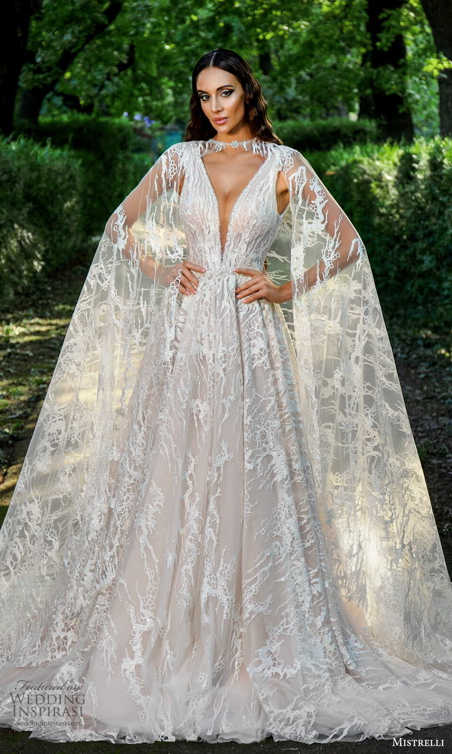 mistrelli 2022 misteriosa bridal sheer cape sleeveless thick straps plunging v neckline fully embellished a line ball gown wedding dress chapel train (10) mv mistrelli 2022 misteriosa bridal sheer cape sleeveless thick straps plunging v neckline fully embellished a line ball gown wedding dress chapel train (10) mv