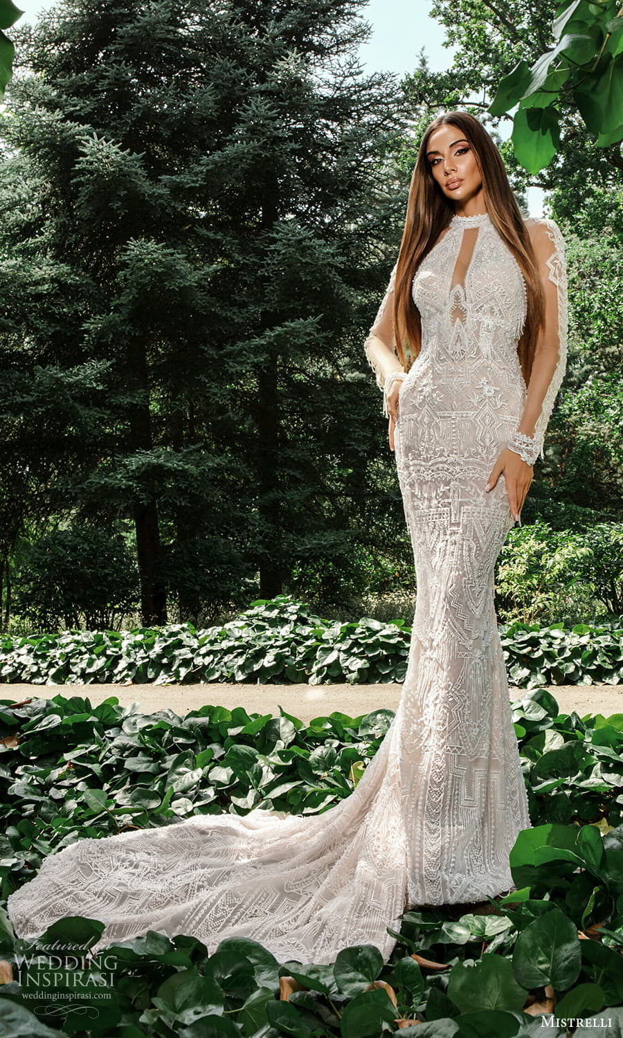 mistrelli 2022 misteriosa bridal sheer long sleeve high neckline fully embellished lace sheath wedding dress chapel train (11) mv mistrelli 2022 misteriosa bridal sheer long sleeve high neckline fully embellished lace sheath wedding dress chapel train (11) mv