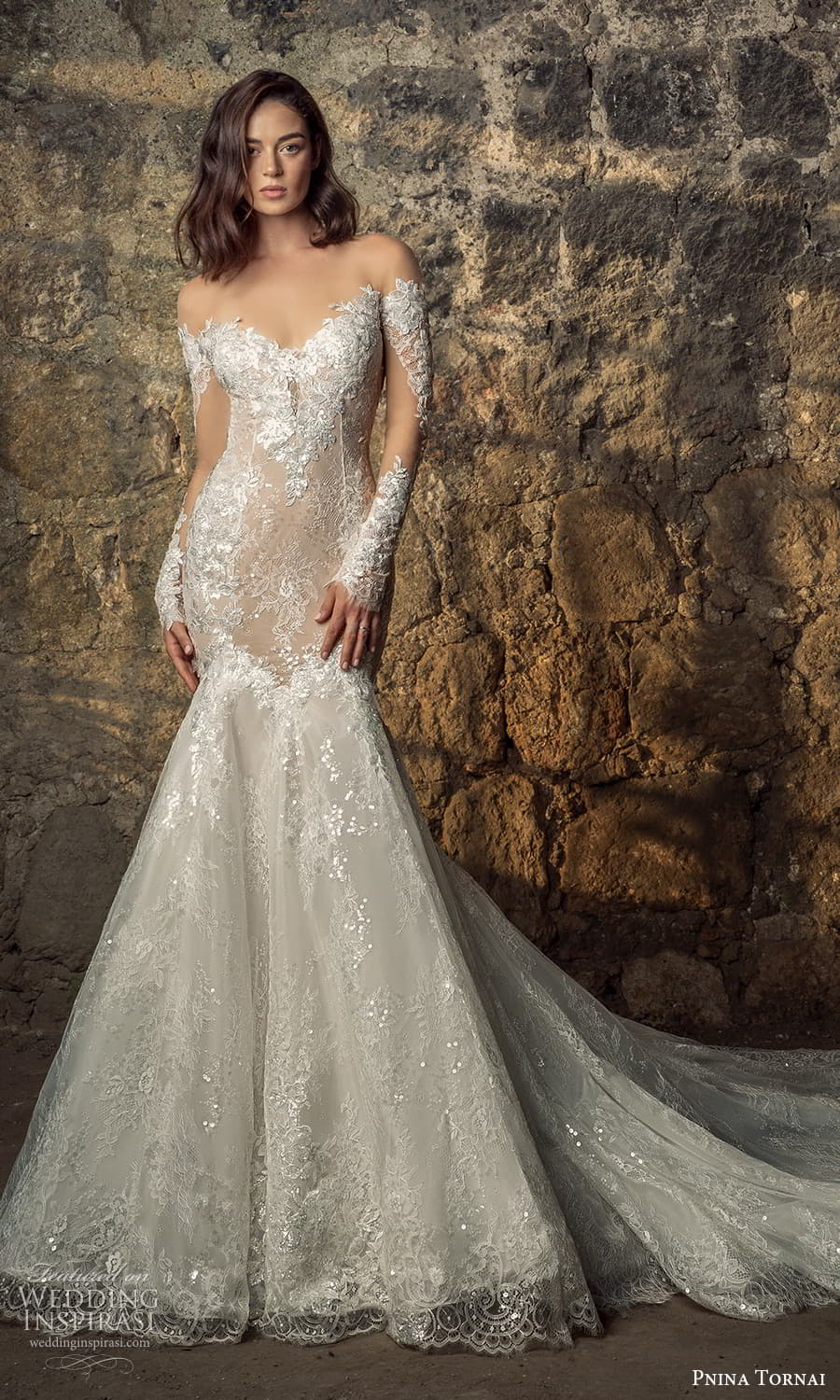pnina tornai 2021 bridal sheer long sleeve off shoulder sweetheart neckline fully embellished lace fit flare mermaid wedding dress chapel train (20) mv pnina tornai 2021 bridal sheer long sleeve off shoulder sweetheart neckline fully embellished lace fit flare mermaid wedding dress chapel train (20) mv