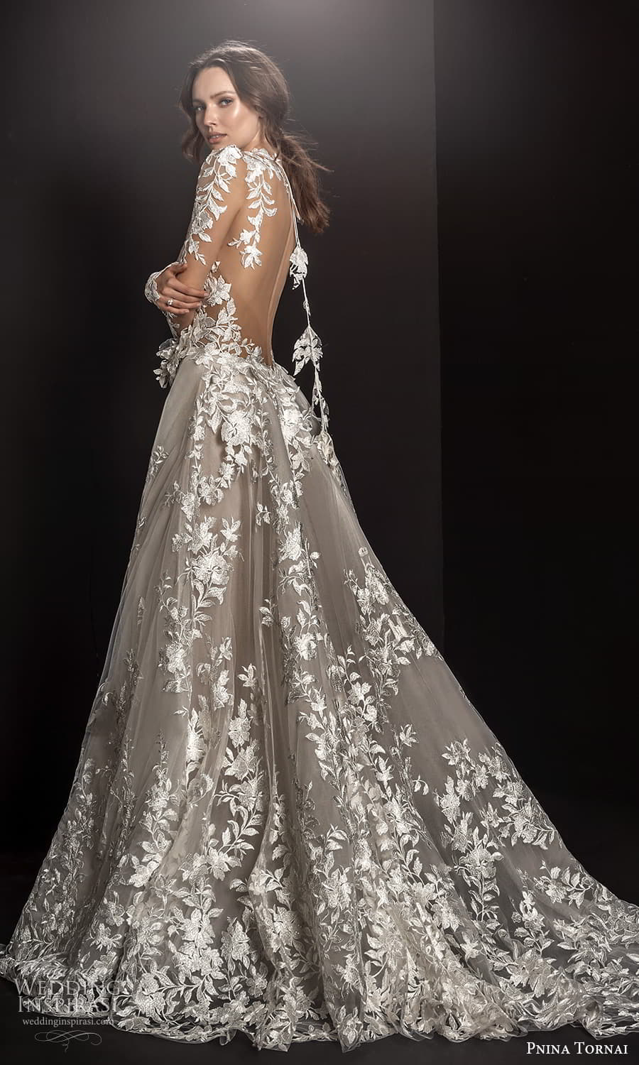 pnina tornai 2021 bridal sheer long sleeve plunging v neckline fully embellished lace a line ball gown wedding dress chapel train (3) bv pnina tornai 2021 bridal sheer long sleeve plunging v neckline fully embellished lace a line ball gown wedding dress chapel train (3) bv