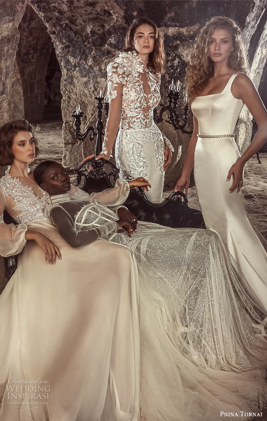 pnina tornai 2021 bridal sheer long sleeve plunging v neckline fully embellished lace sheath wedding dress (14) fv