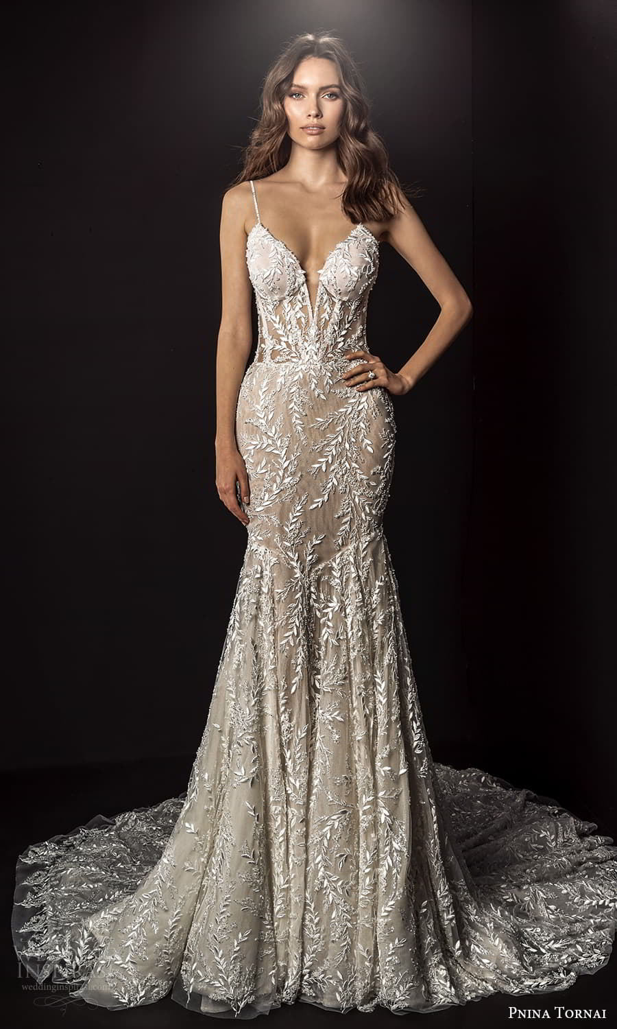 pnina tornai 2021 bridal sleeveless beaded straps plunging v neckline fully embellished sheath wedding dress chapel train (8) mv pnina tornai 2021 bridal sleeveless beaded straps plunging v neckline fully embellished sheath wedding dress chapel train (8) mv