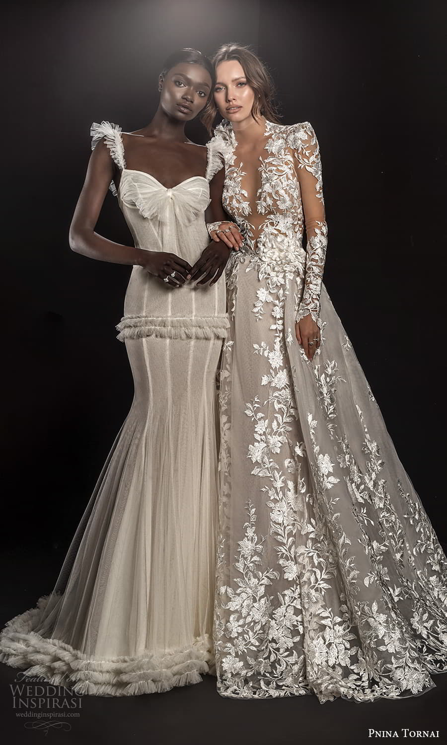 pnina tornai 2021 bridal sleeveless long sleeve sweetheart v neckline fully embellished lace a line wedding dress (1) mv
