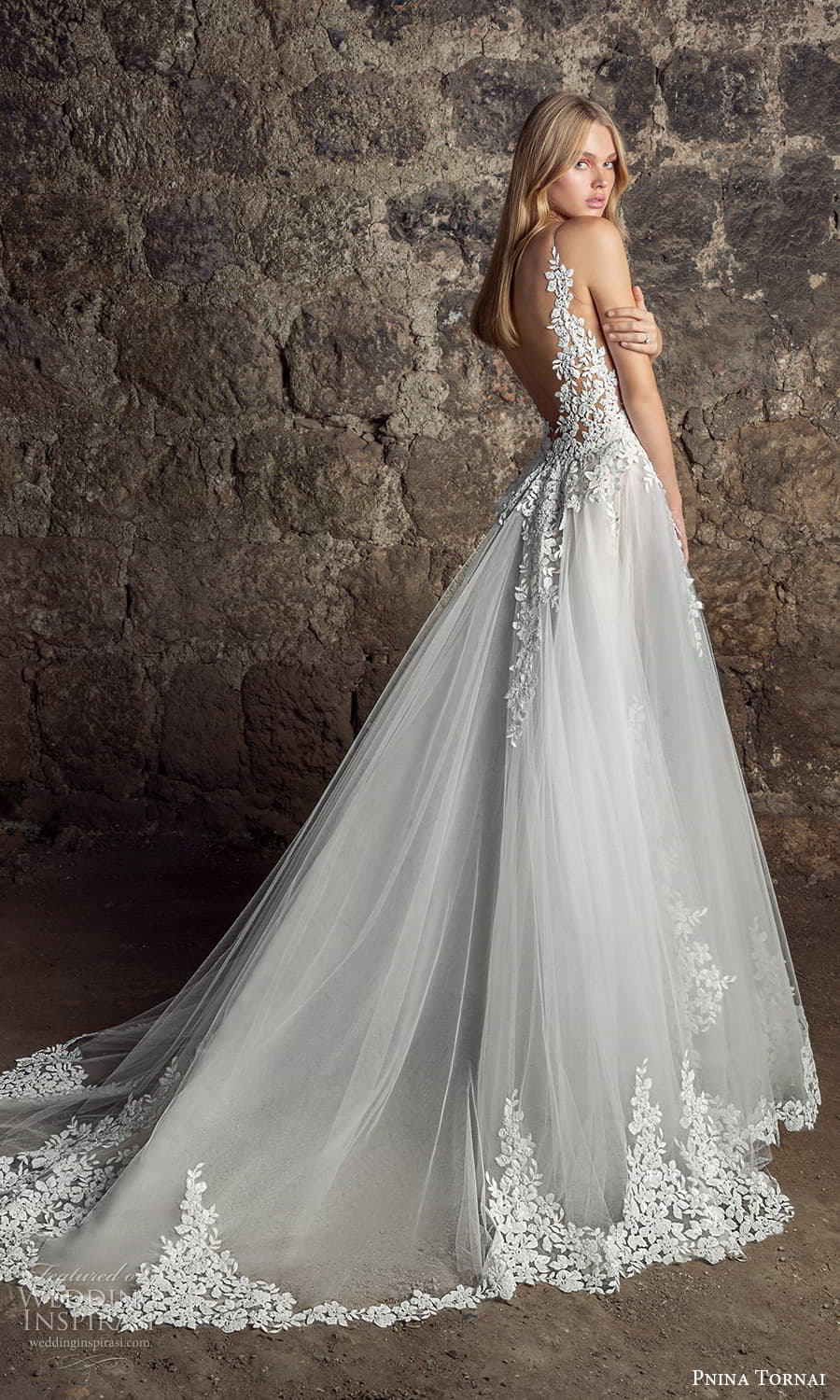 pnina tornai 2021 bridal sleeveless straps plunging v neckline embellished bodice a line ball gown wedding dress blush chapel train (17) bv