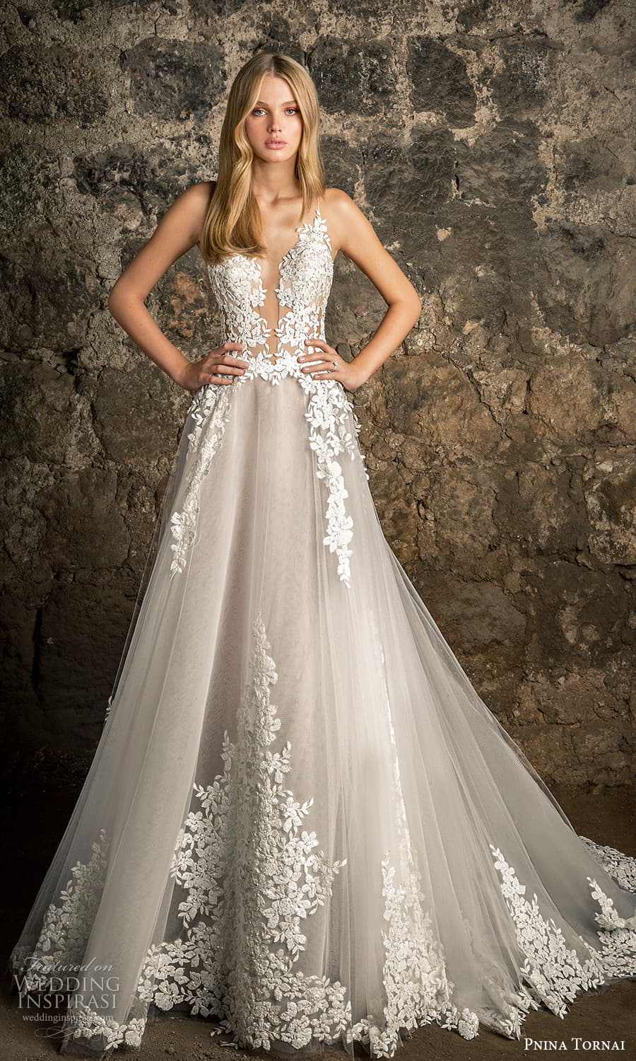 pnina tornai 2021 bridal sleeveless straps plunging v neckline embellished bodice a line ball gown wedding dress blush chapel train (17) mv pnina tornai 2021 bridal sleeveless straps plunging v neckline embellished bodice a line ball gown wedding dress blush chapel train (17) mv