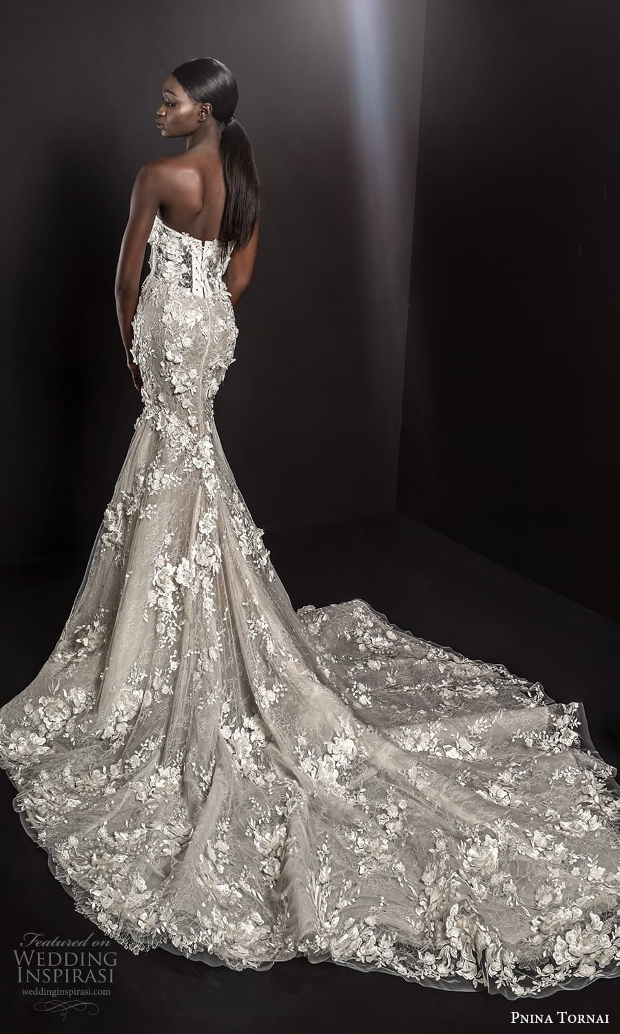 pnina tornai 2021 bridal strapless sweetheart neckline fully embellished lace mermaid wedding dress chapel train (4) bv