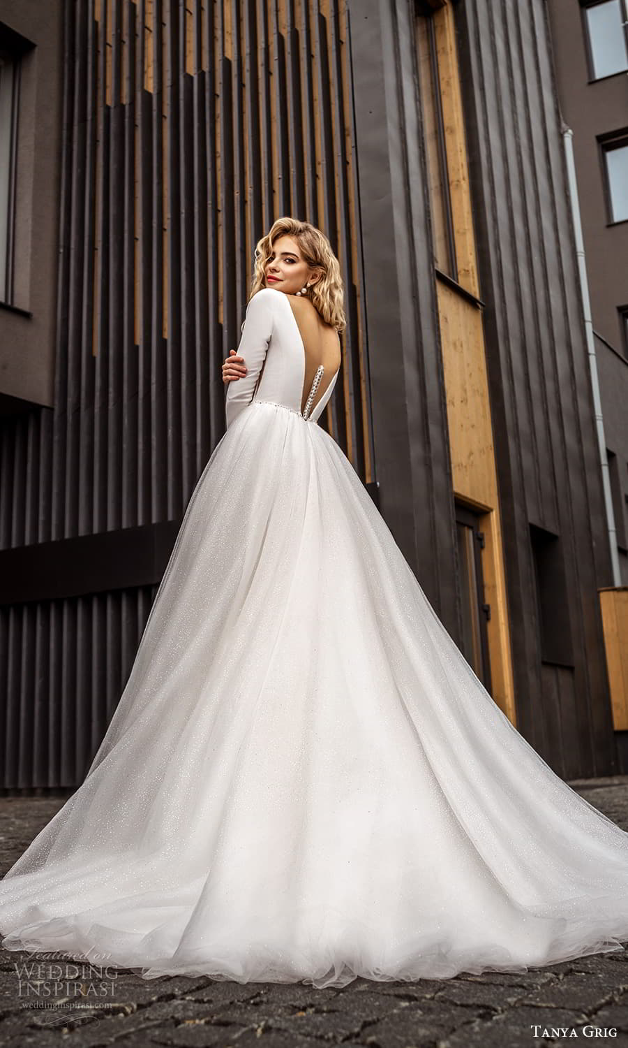 tanya grig 2022 bridal long sleeve embellished v neckline clean minimalist a line ball gown wedding dress chapel train v back (6) bv tanya grig 2022 bridal long sleeve embellished v neckline clean minimalist a line ball gown wedding dress chapel train v back (6) bv