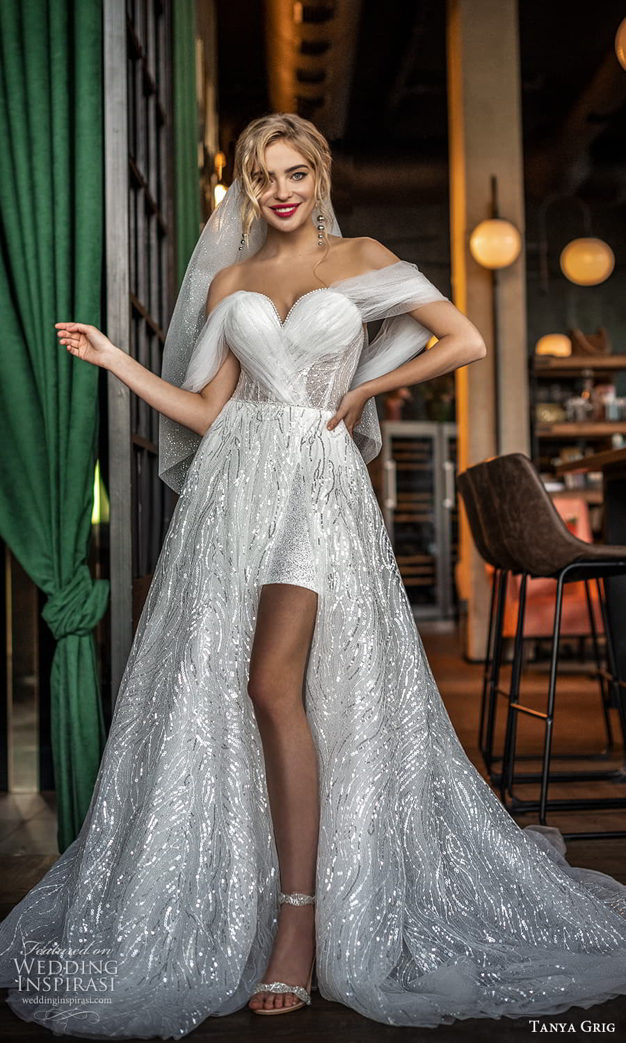 tanya grig 2022 bridal off shoulder thic straps sweetheart neckline fully embellished short wedding dress a line overskirt (10) mv tanya grig 2022 bridal off shoulder thic straps sweetheart neckline fully embellished short wedding dress a line overskirt (10) mv