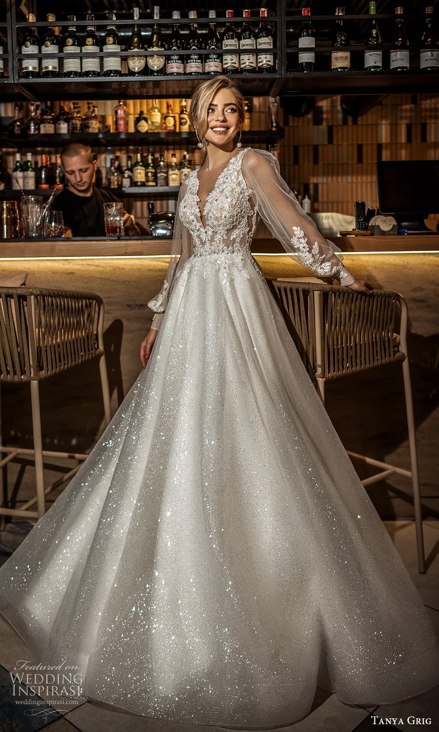 tanya grig 2022 bridal sheer long bishop sleeve v neckline fully embellished a line ball gown wedding dress chapel train (18) mv tanya grig 2022 bridal sheer long bishop sleeve v neckline fully embellished a line ball gown wedding dress chapel train (18) mv