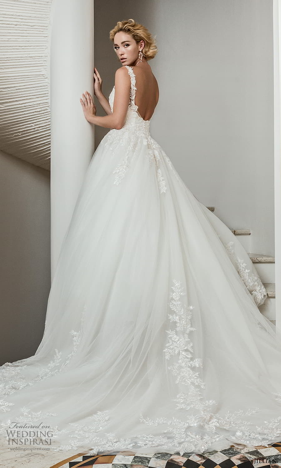 jillian 2022 bridal sleeveless straps v neckline embellished bodice a line ball gown wedding dress chapel train (4) bv