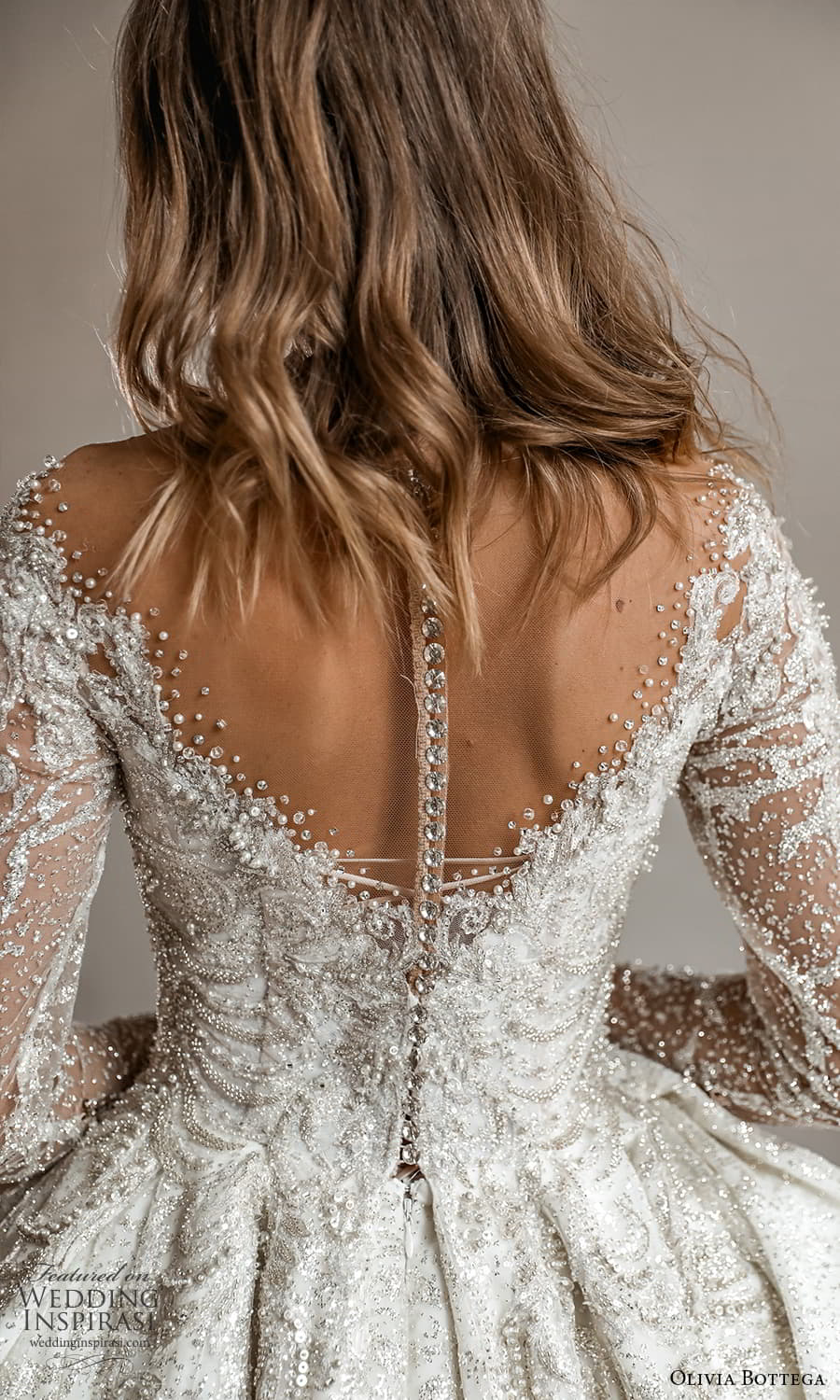 olivia bottega 2022 capsule bridal long sleeve off shoulder fully embellished a line ball gown wedding dress cathedral train (4) zbv