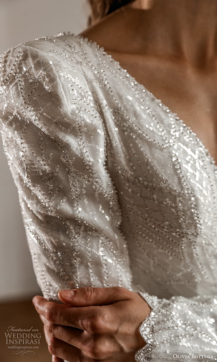 olivia bottega 2022 capsule bridal long sleeve v neckline embellished bodice clean skirt a line ball gown wedding dress chapel train (9) zv 