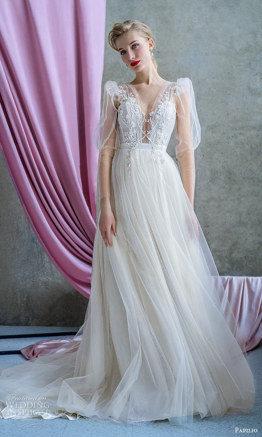 papilio 2022 bridal sheer long puff sleeve v neckline a line wedding dress chapel train (17) mv papilio 2022 bridal sheer long puff sleeve v neckline a line wedding dress chapel train (17) mv