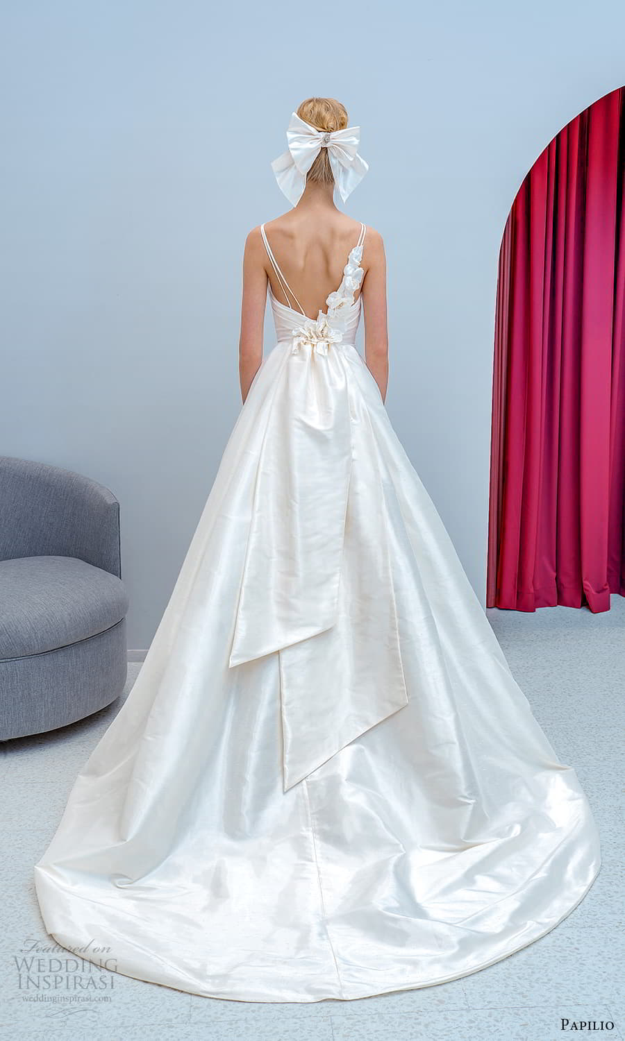 papilio 2022 bridal sleeveless asymmmetric straps crumbcatcher neckline ruched bodice a line ball gown wedding dress chapel train (12 ) bv