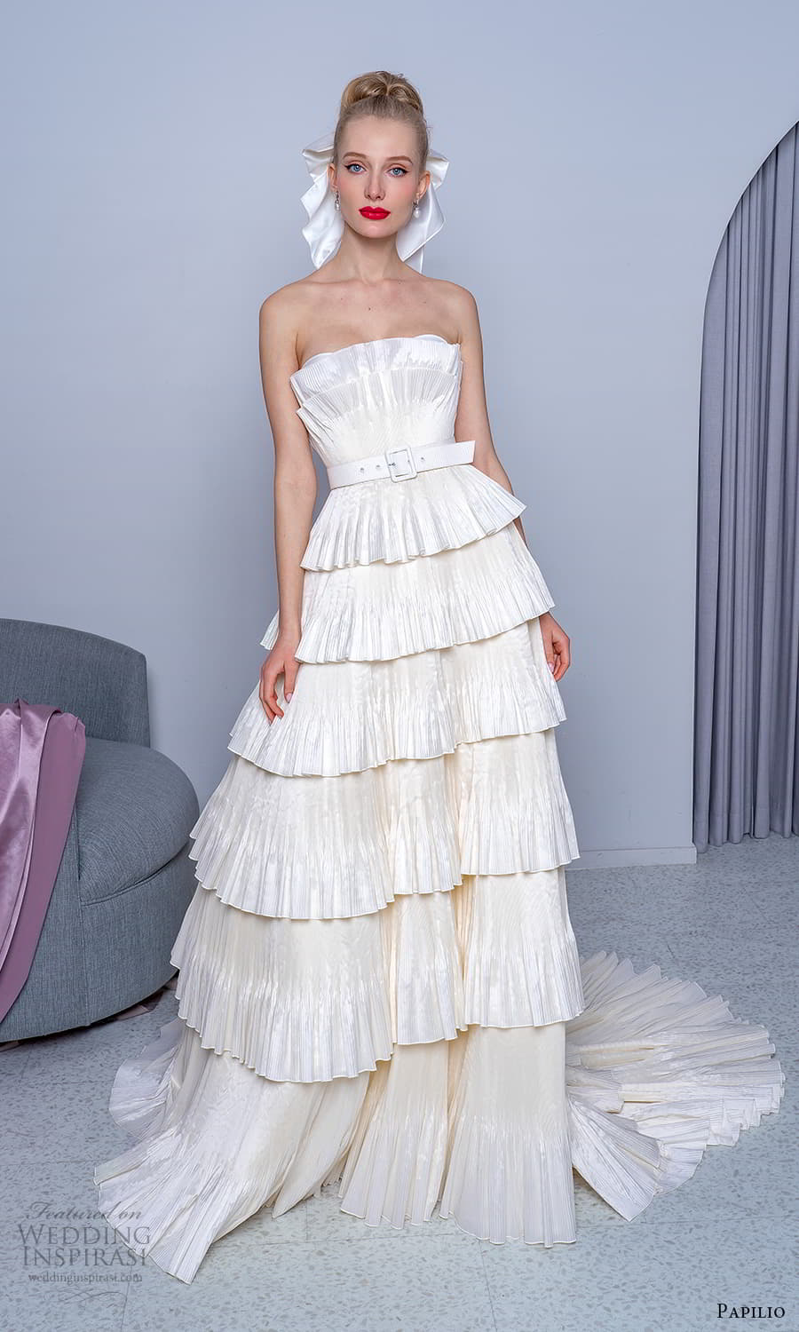 papilio 2022 bridal strapless crumbcatcher neckline tiered skirt a line wedding dress chapel train (14) mv papilio 2022 bridal strapless crumbcatcher neckline tiered skirt a line wedding dress chapel train (14) mv