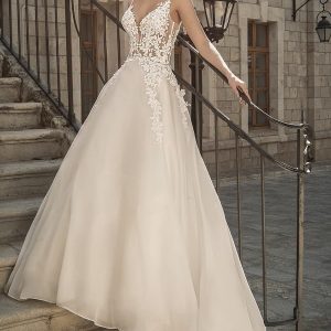 pnina tornai 2022 love bridal sleeveless straps plunging sweetheart neckline embellished bodice a line ball gown wedding dress chapel train (9) mv