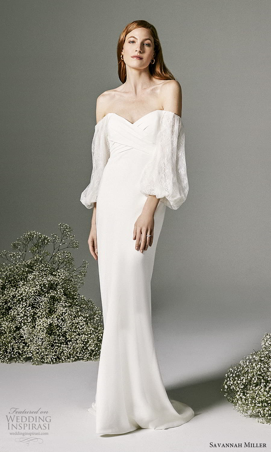 savannah miller spring 2022 bridal off shoulder balloon sleeve sweetheart neckline clean minimalist sheath wedding dress chapel train (2) mv savannah miller spring 2022 bridal off shoulder balloon sleeve sweetheart neckline clean minimalist sheath wedding dress chapel train (2) mv