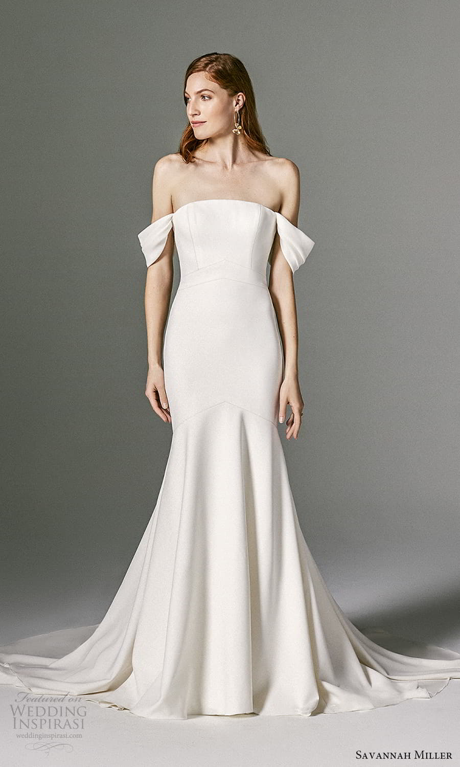 savannah miller spring 2022 bridal off shoulder straps curved neckline clean minimalist fit flare wedding dress chapel train (9) mv
