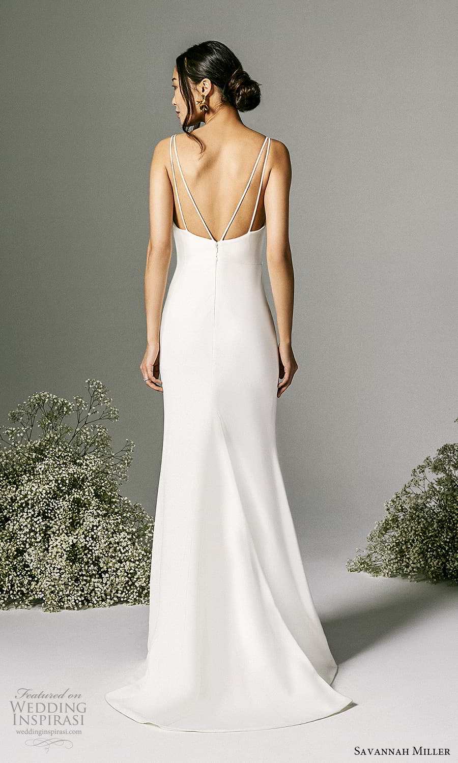 savannah miller spring 2022 bridal sleeveless straps straight across cowl neckline clean minimalist sheath wedding dress chapel train (4) bv