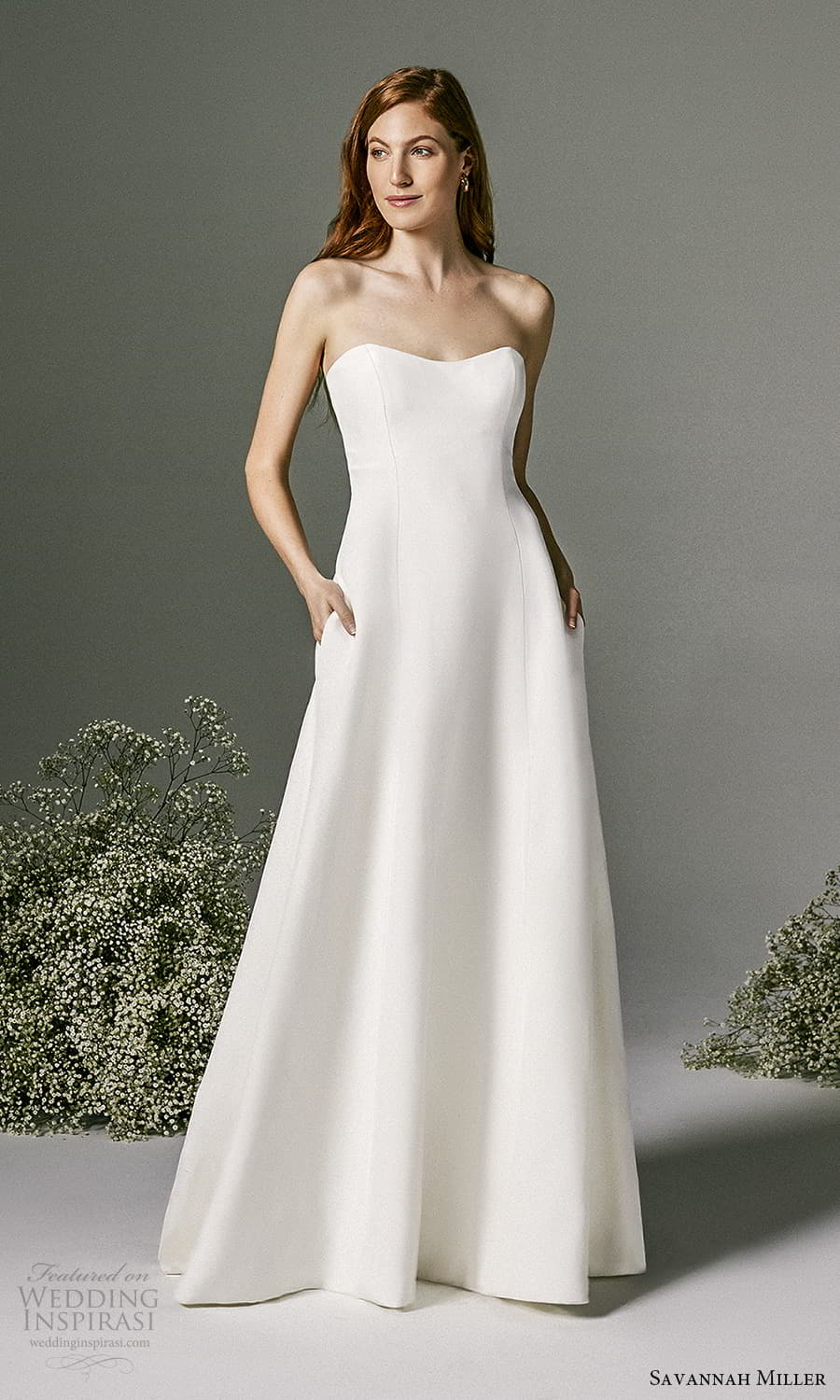 savannah miller spring 2022 bridal strapless sweetheart neckline clean minimalist a line wedding dress chapel train (12) mv