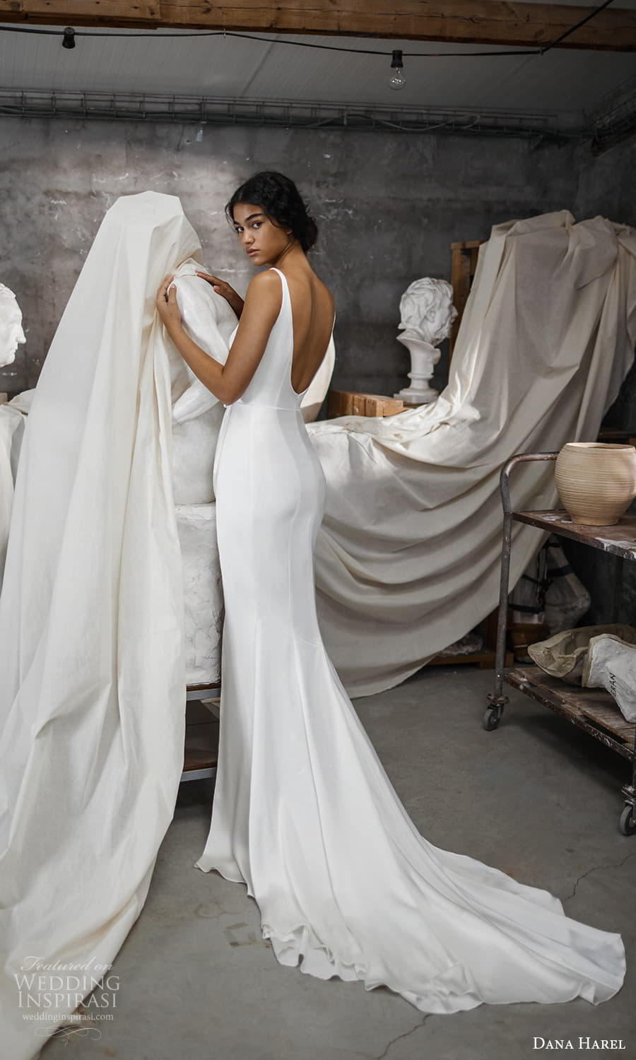 dana harel fall 2022 bridal sleeveless straps sweetheart neckline clean minimalist column sheath wedding dress slit skirt chapel train low scoop back (5) bv