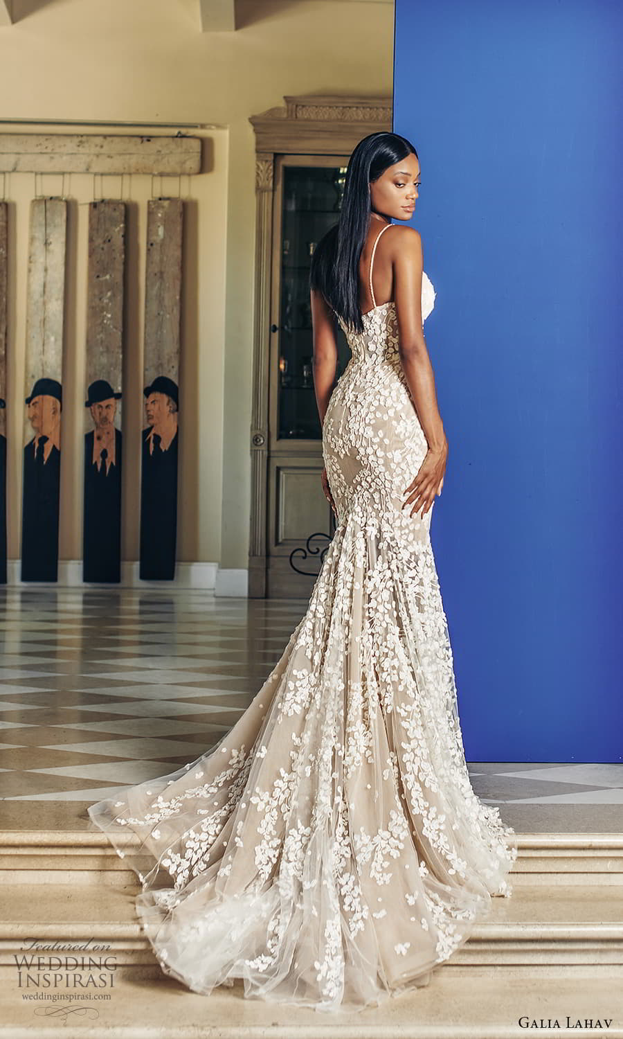 galia lahav fall 2022 couture bridal sleeveless strap semi sweetheart neckline fully embellished fit flare mermaid wedding dress chapel train (7) bv