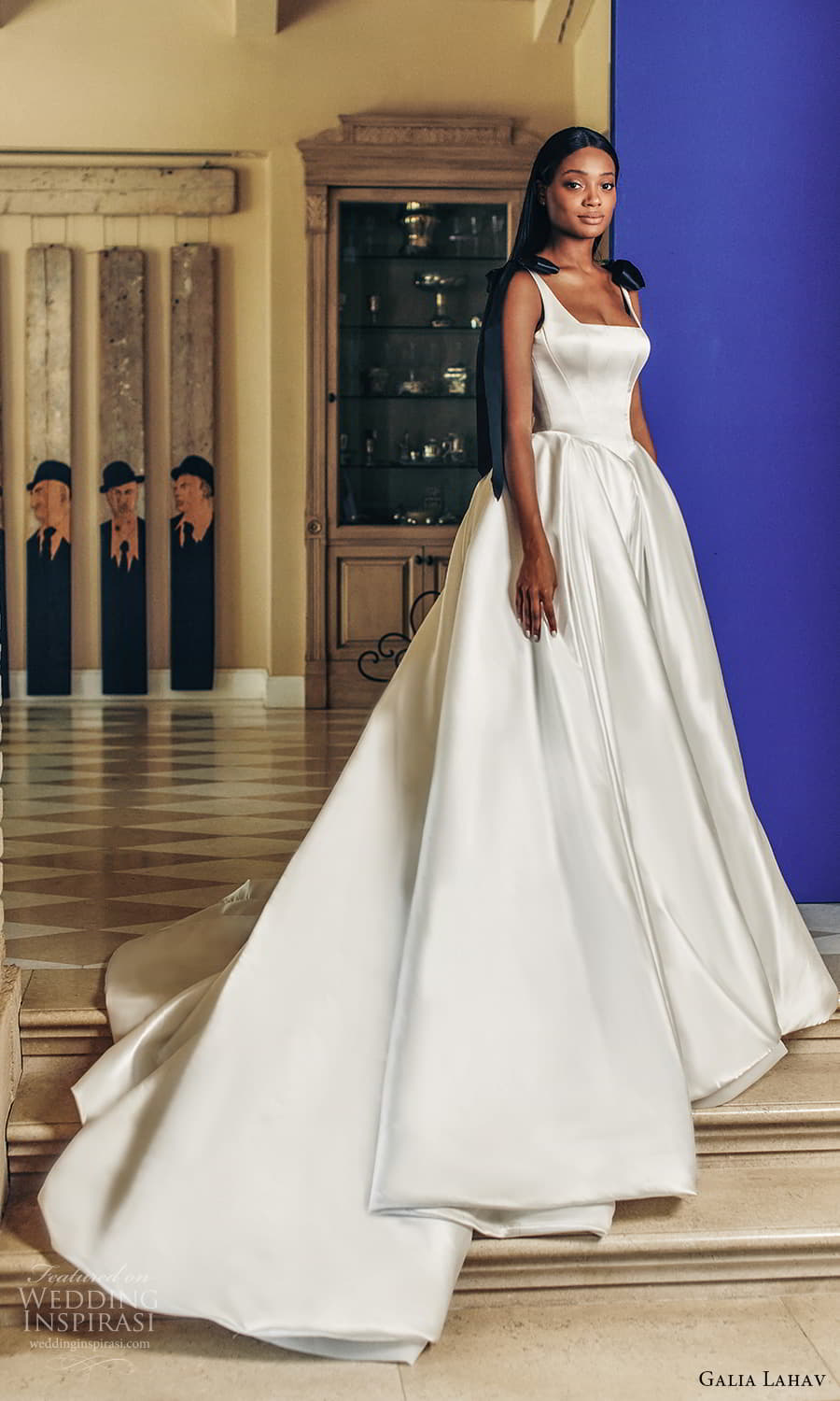 galia lahav fall 2022 couture bridal sleeveless straps square neckline clean minimalist a line ball gown wedding dress chapel train (5) mv